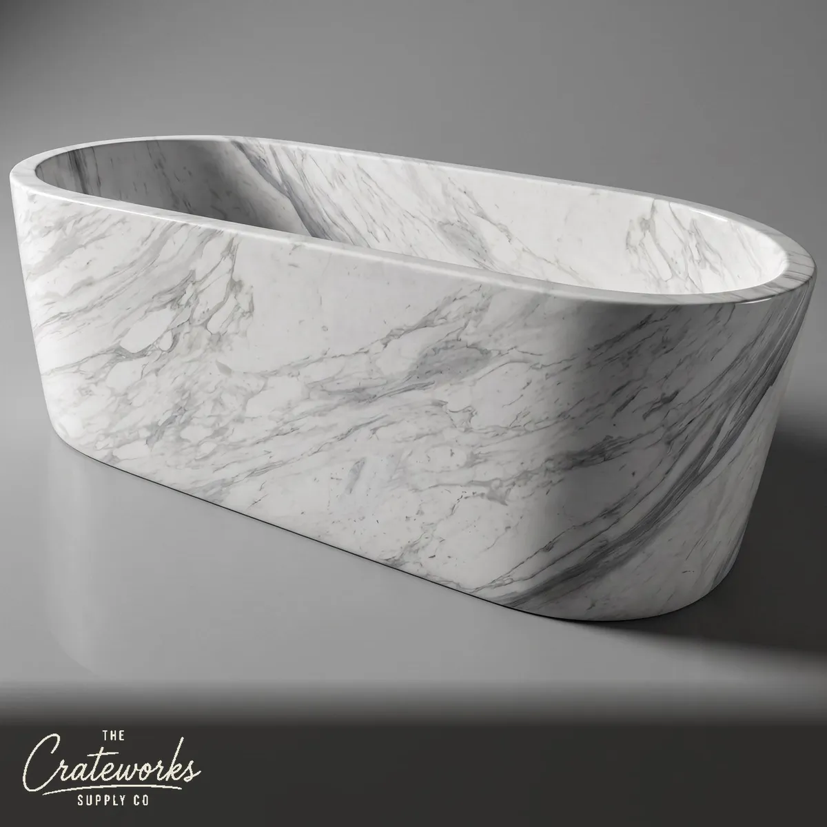 Marble bathtub — Sleek Oval Shape — 71" Length — Volakas Marble