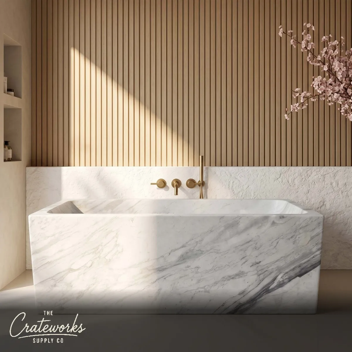 Marble bathtub — Sleek Rectangular Design — 70.9 Inch Length — Volakas Marble