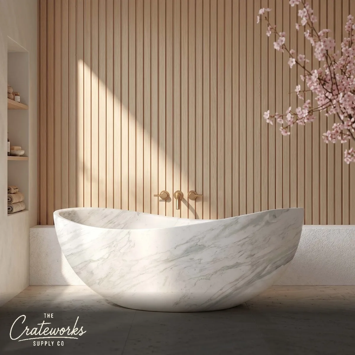 Marble bathtub — Sweeping curved elegance — 70.87 Inch Length — Volakas Marble