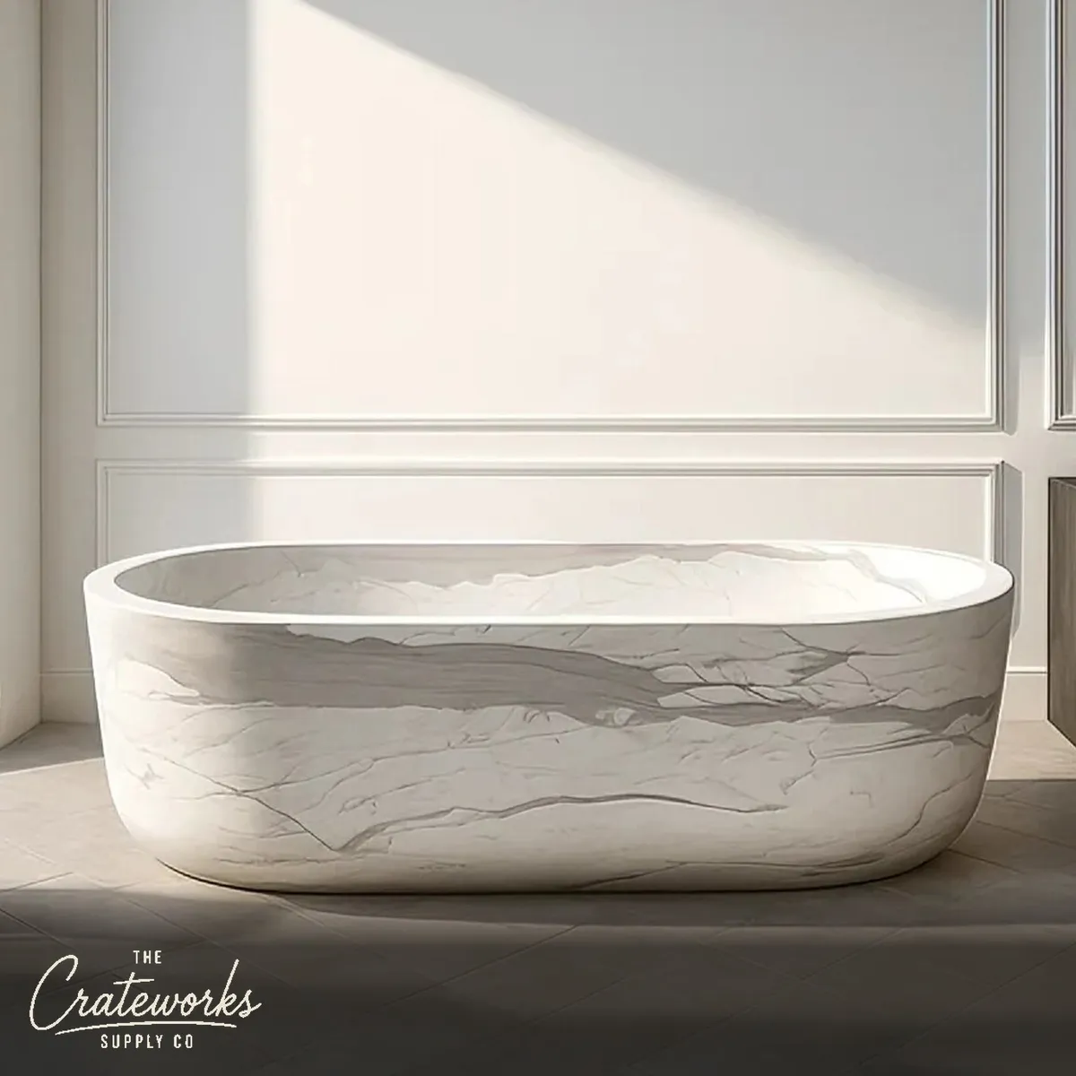 Freestanding Stone Bathtub Hand-Carved from Volakas Marble