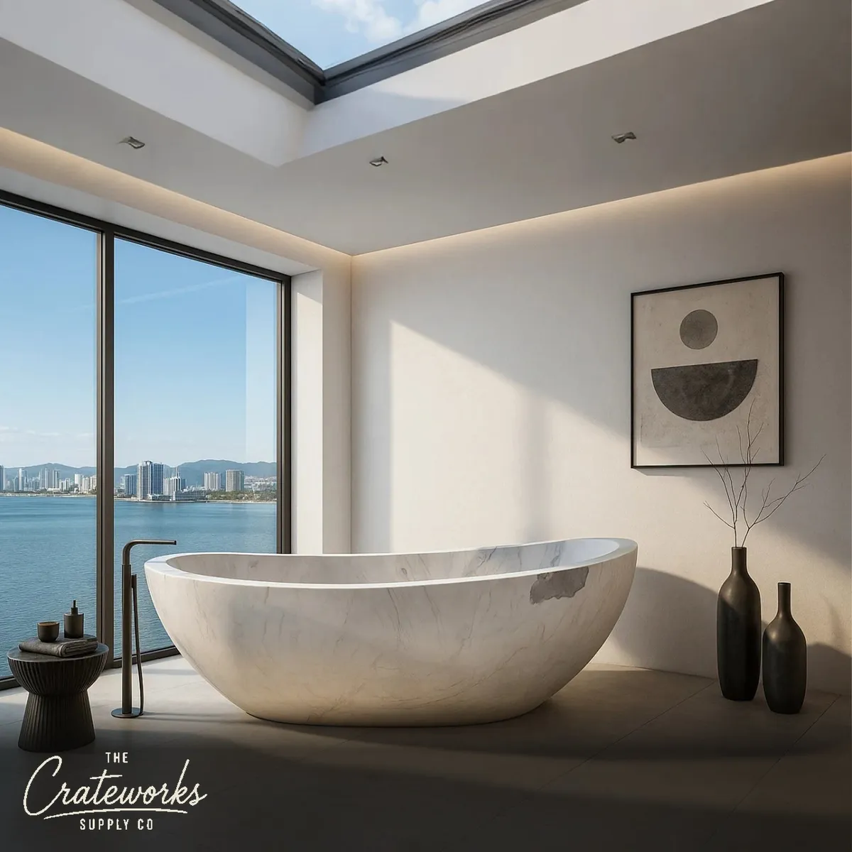 Solid Stone Tub – Hand-Carved from White Marble, In Stock