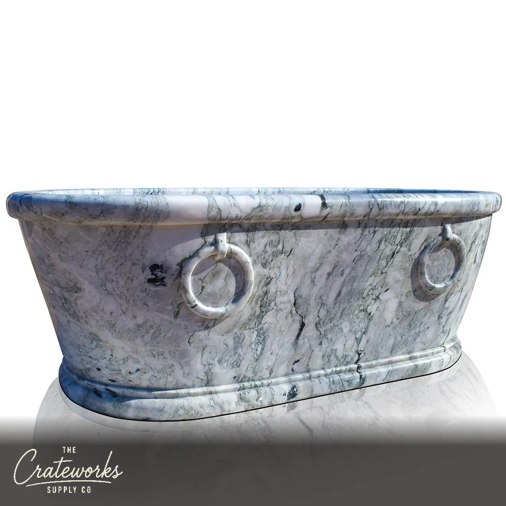 Marble bathtub with two rings traditional rolled edge oval design perfect for high-end mansions
