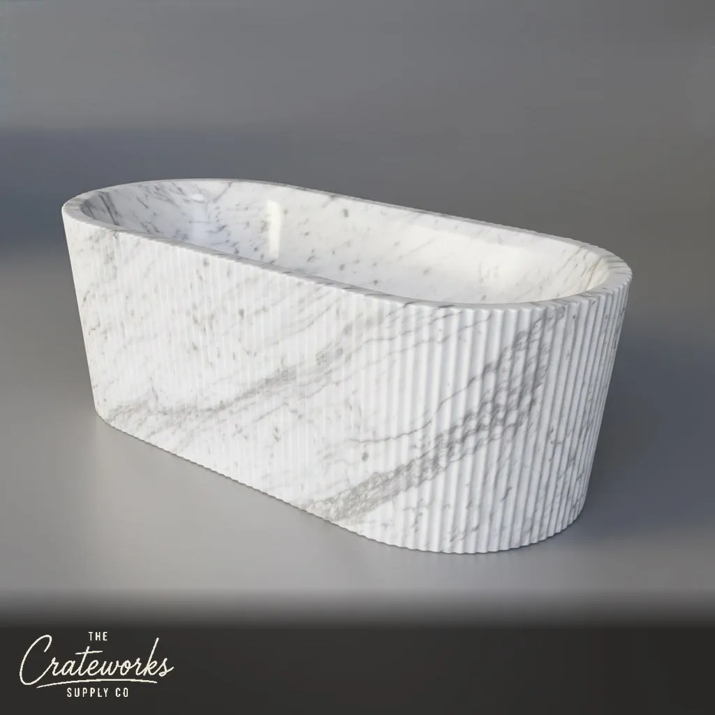 Marble bathtub — Fluted Oval Design — 70.87 Inch Length — Carrara White