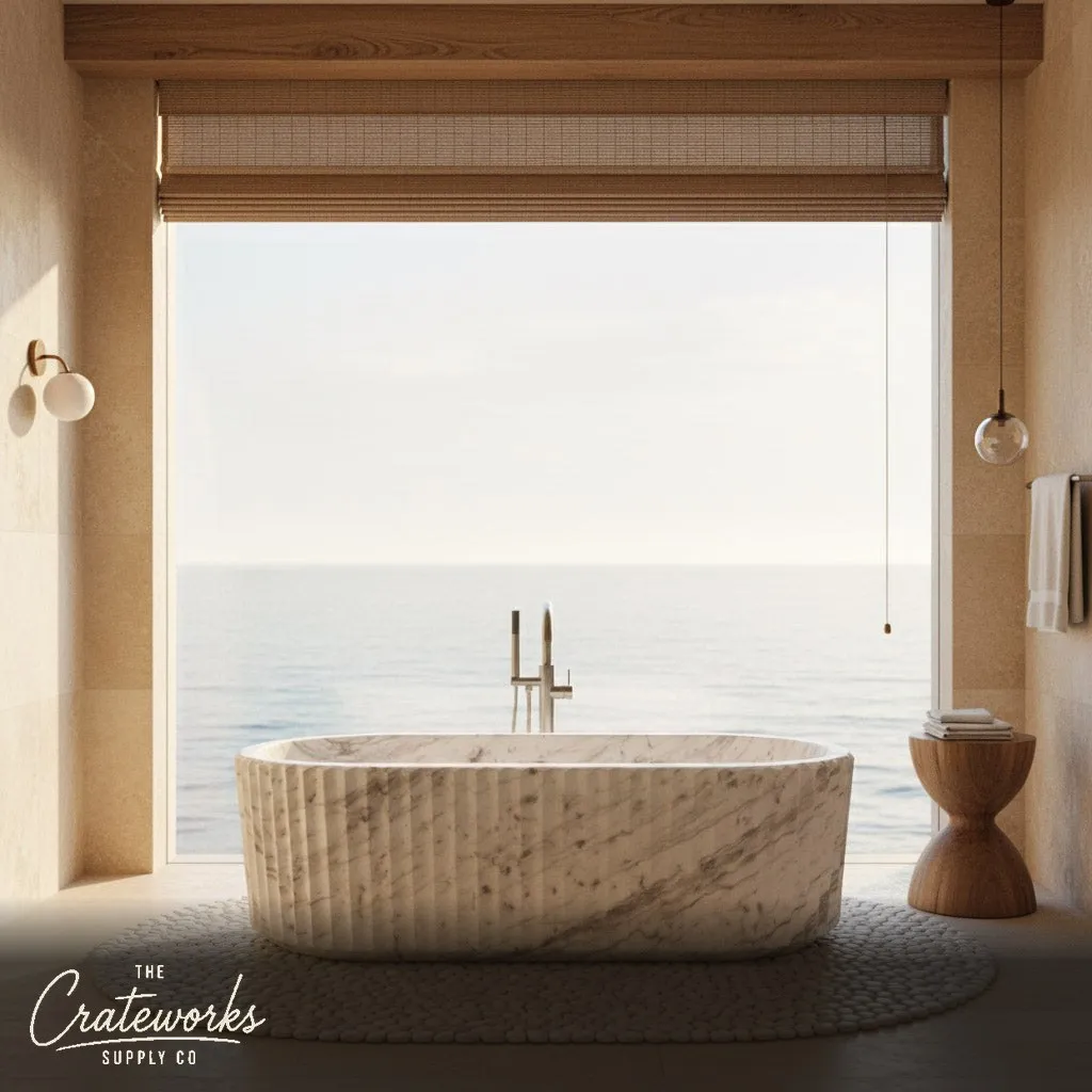 Marble bathtub — Fluted Oval Shape — 71" Length — Carrara White