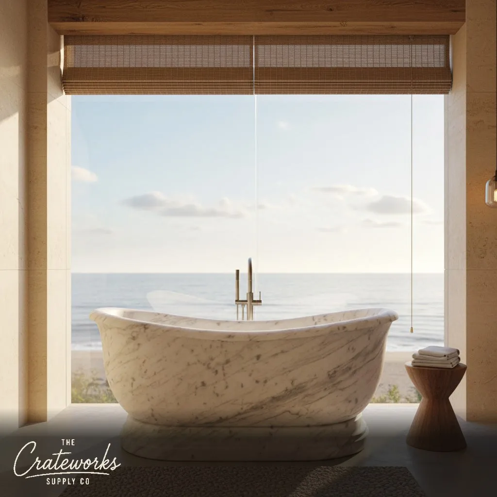 Marble bathtub — Freestanding Roll-Top Pedestal — 71" Length — Carrara White
