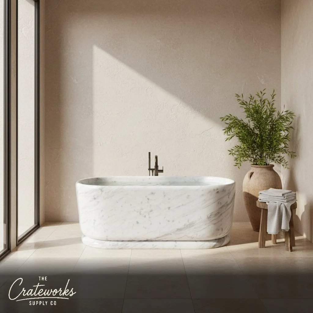 Marble bathtub — Oval Freestanding Design — 70.87" Length — Carrara White