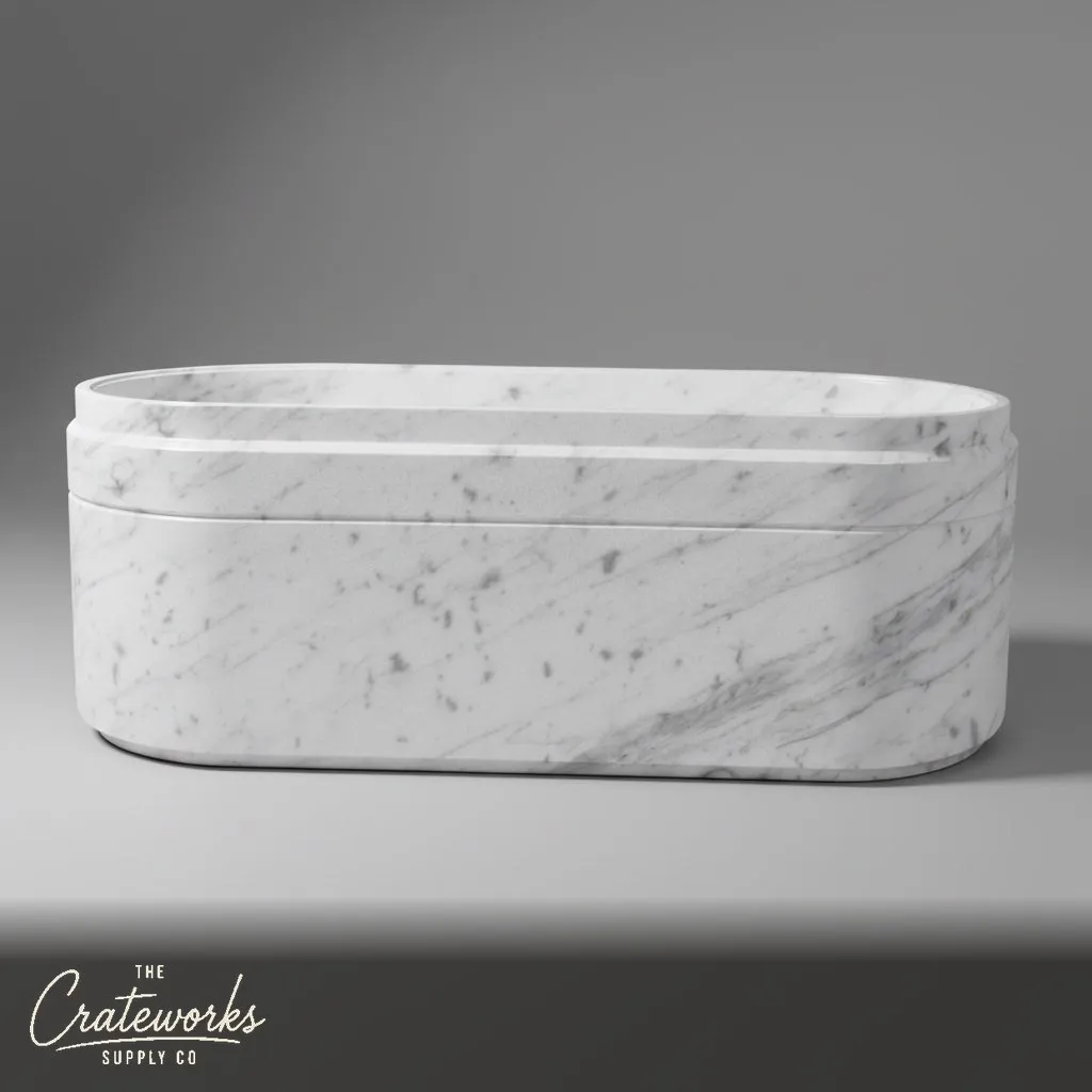 Marble bathtub — Oval freestanding design — 71" Length — Carrara White