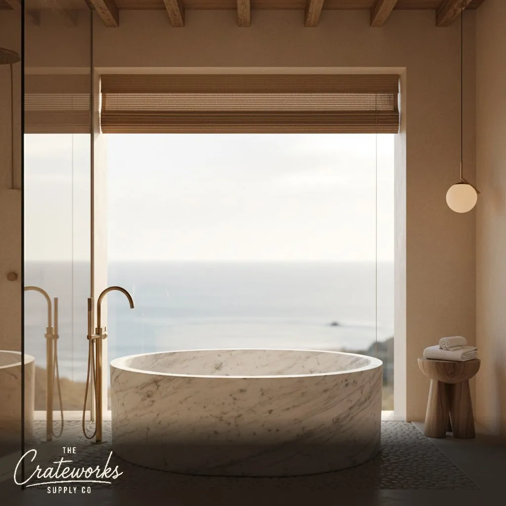 Marble bathtub — Round Freestanding Design — Height 24 Inch — Carrara White
