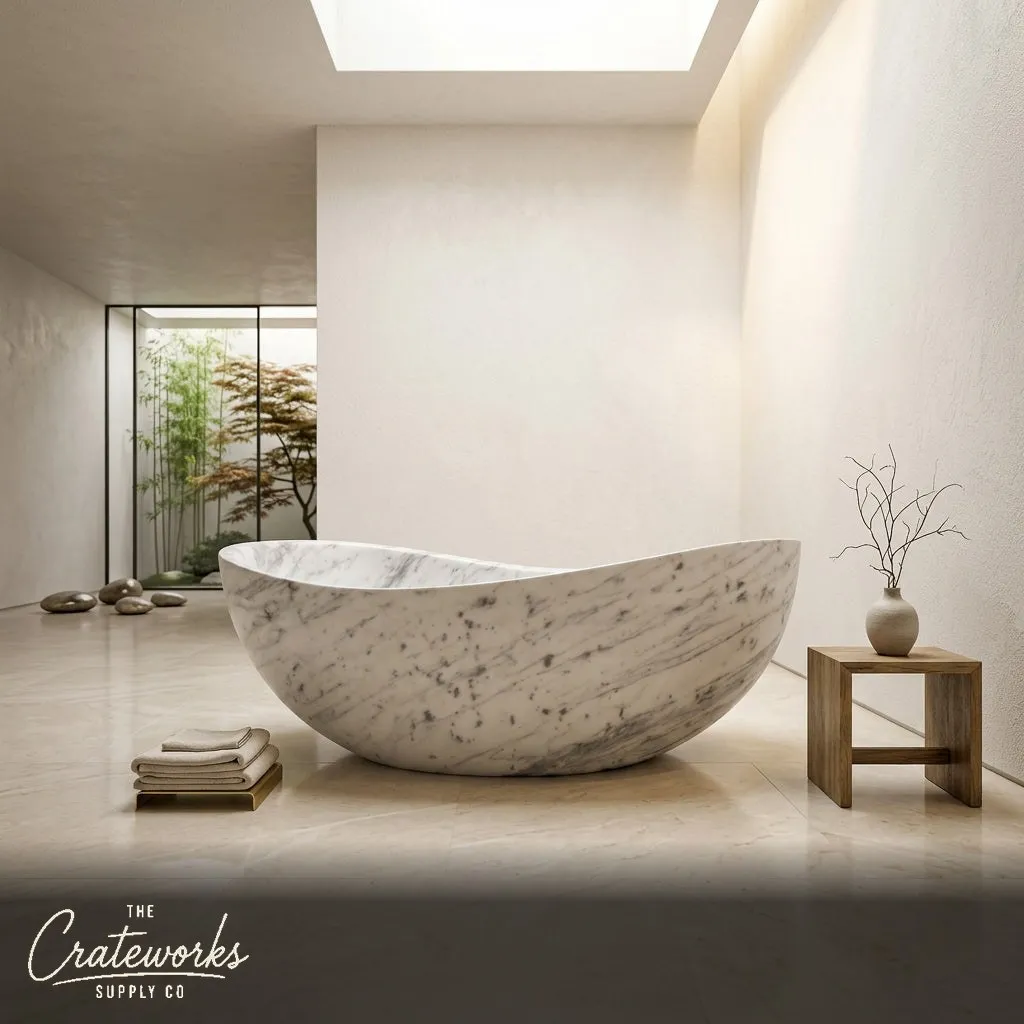 Marble bathtub — Sculpted curved form — 70.87 Inch Length — Carrara White