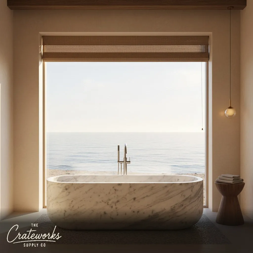 Marble bathtub — Smooth Rounded Shape — 71 Inch Length — Carrara White