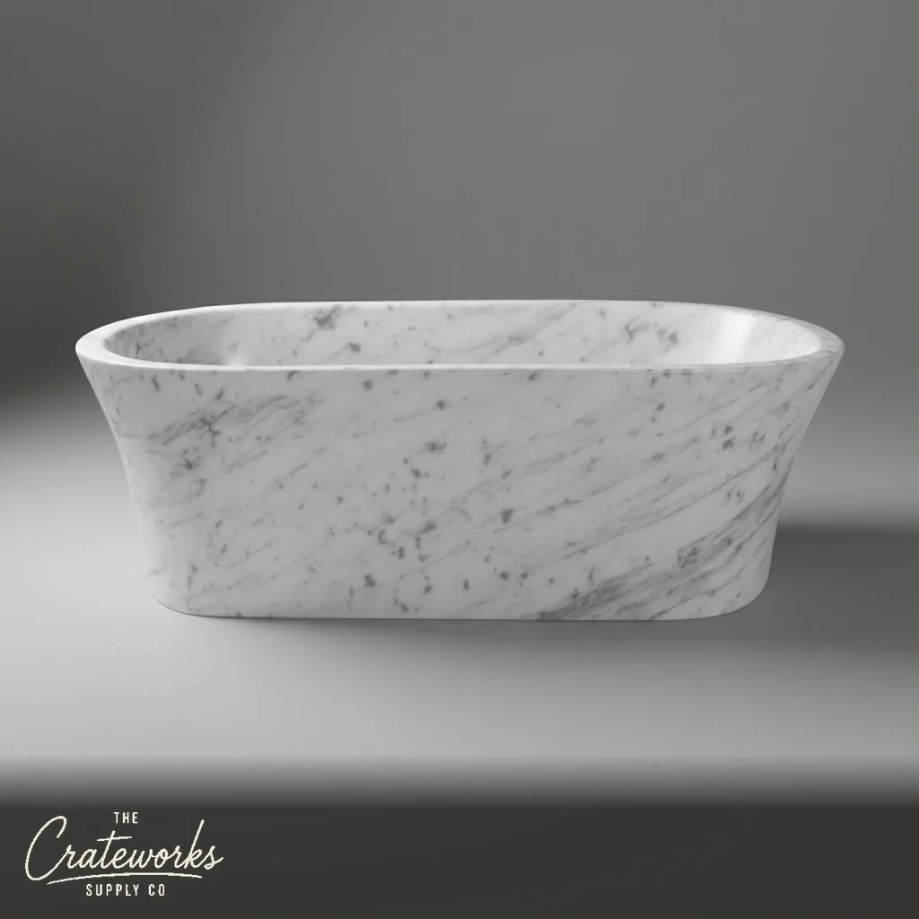 Marble bathtub — Smooth oval shape — 70.87" Length — Carrara White