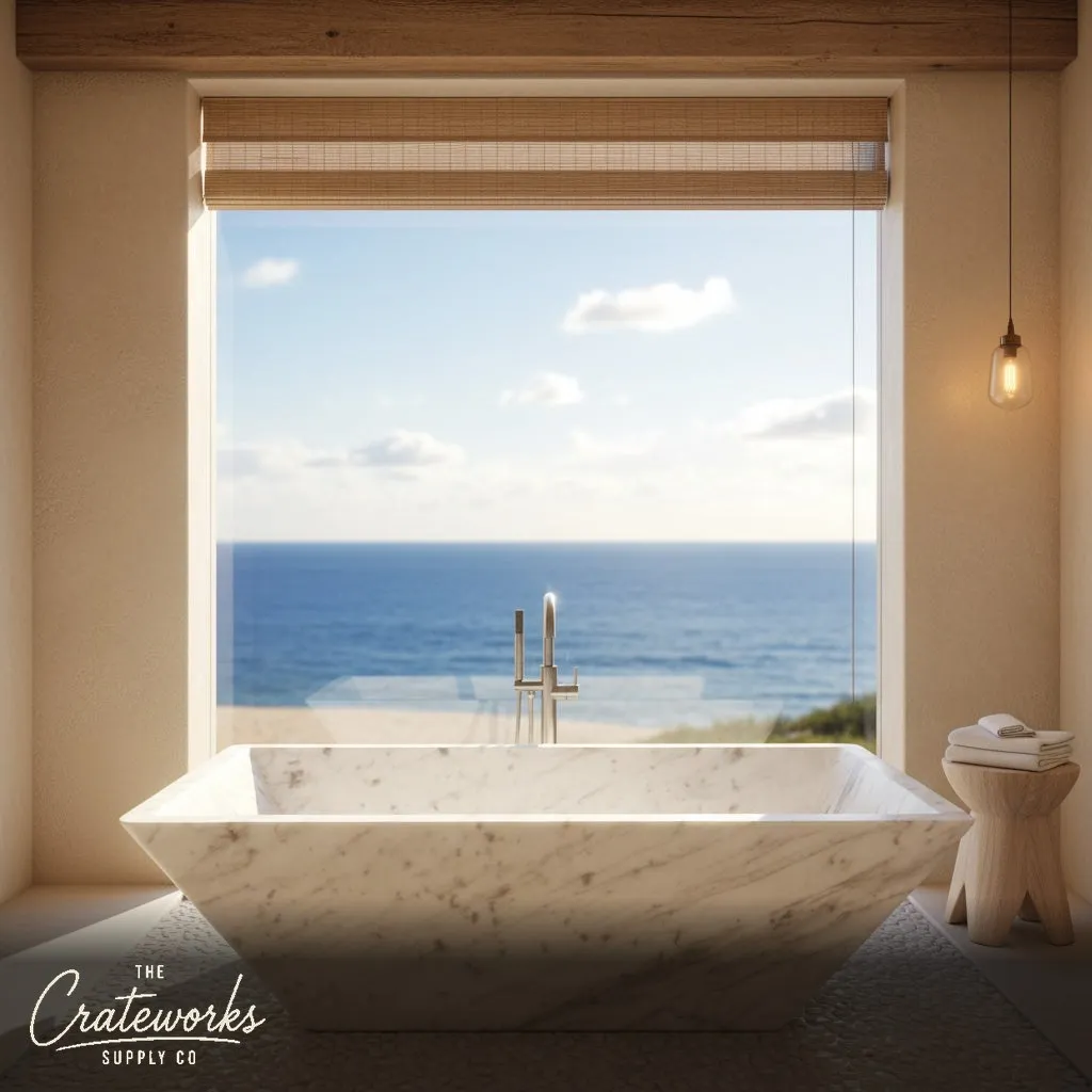 Marble bathtub — angled rectangular design — 70.87 Inch Length — Carrara White