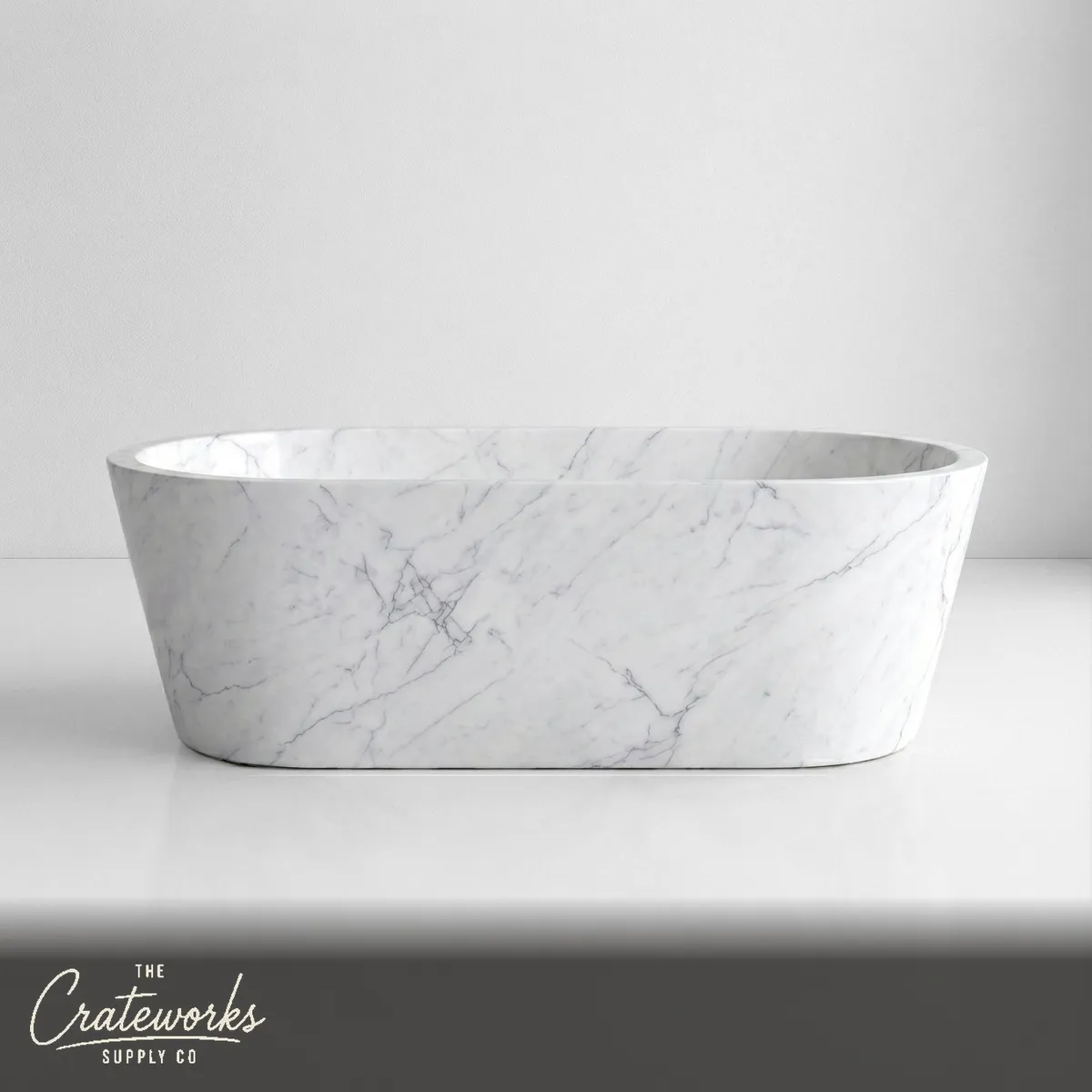 White Carrara Marble Freestanding Bathtub - Tapered