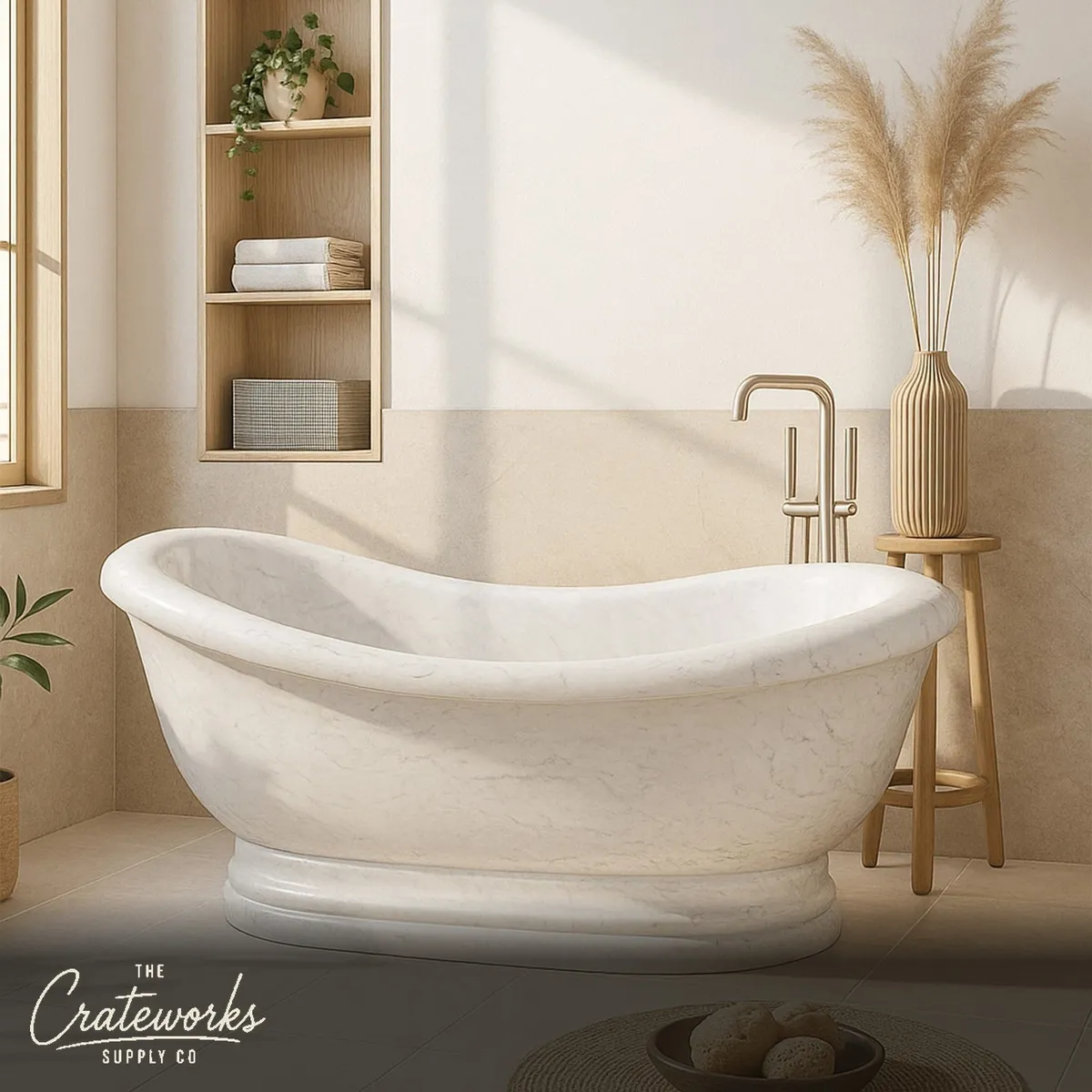 White Carrara White Marble Bathtub