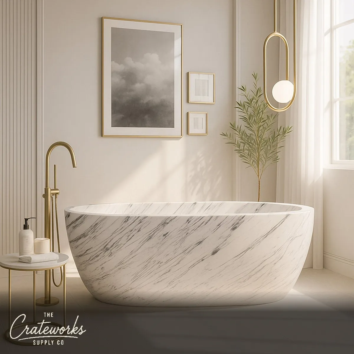 White Custom Carrara Marble Bath