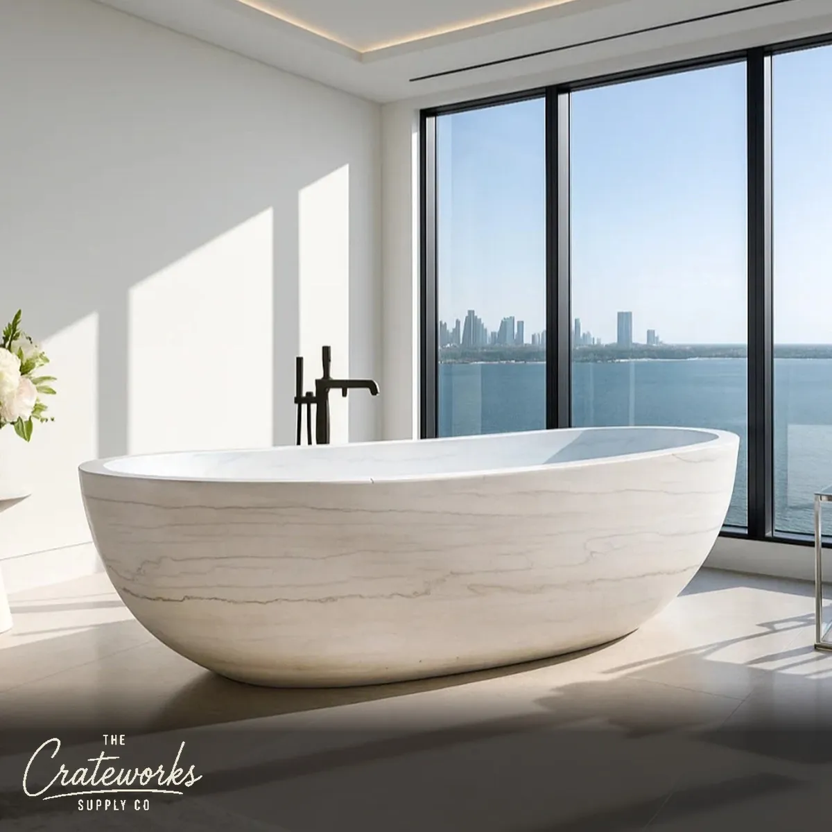 Marble Tub Made from Rare Moonlight White Marble