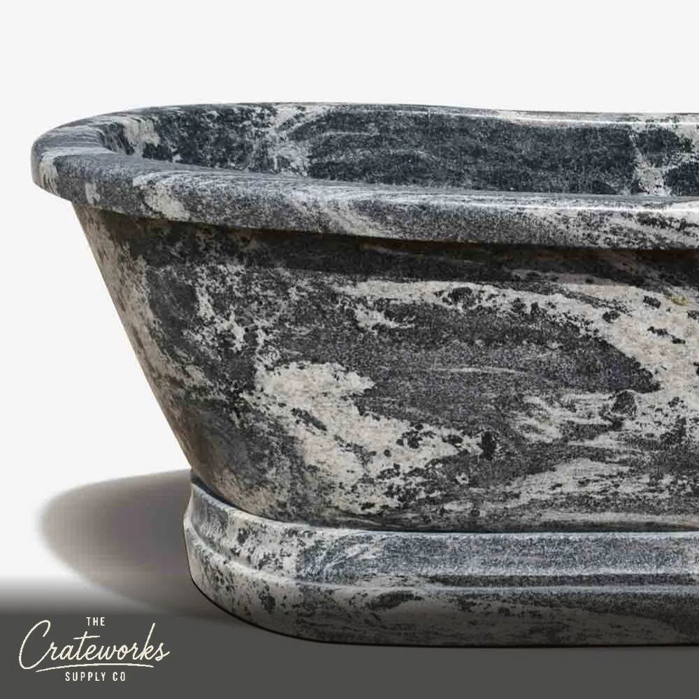 Granite Bathtub classic rolled rim and pedestal design, detail 1