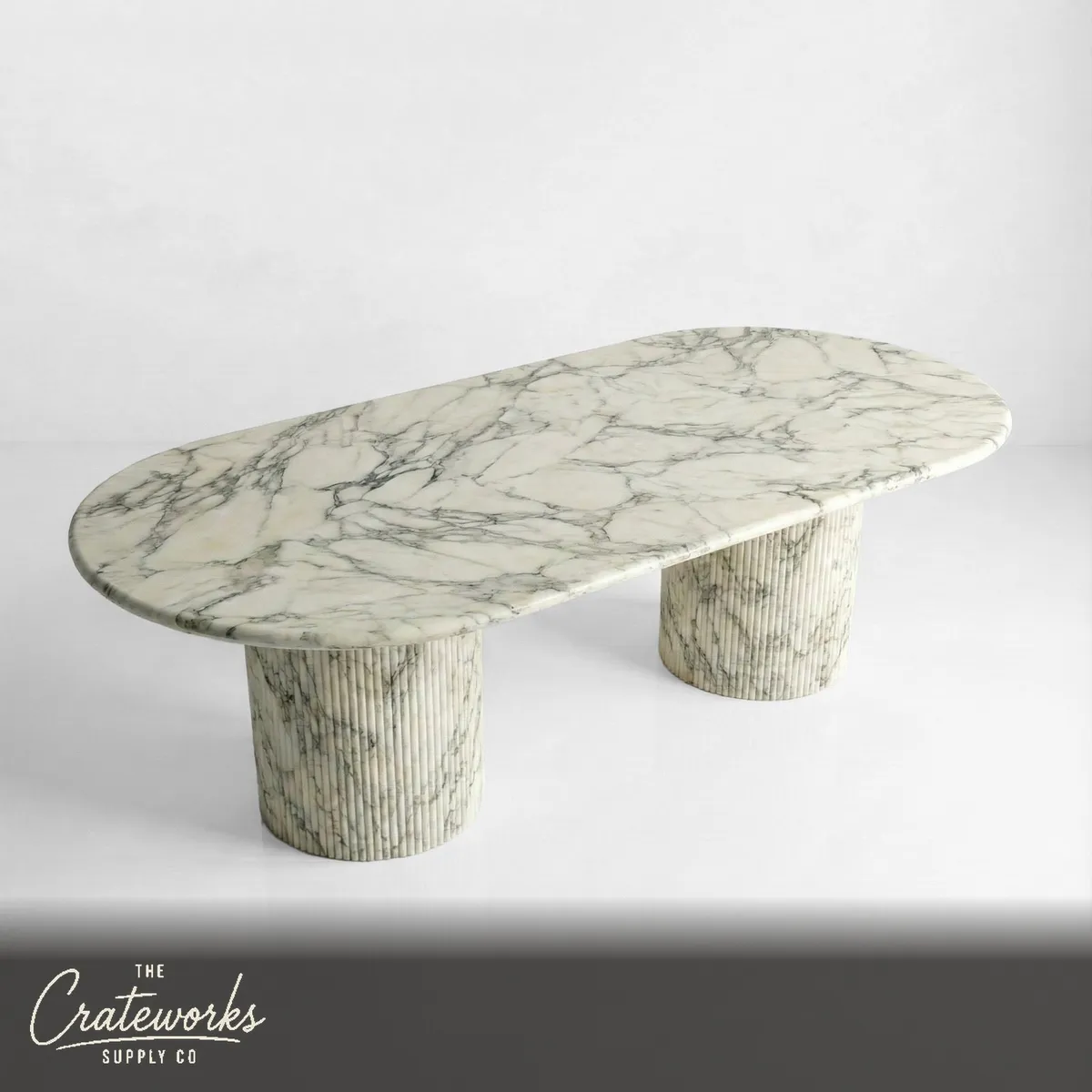 Arabescato Marble Oval Dining Table - Fluted
