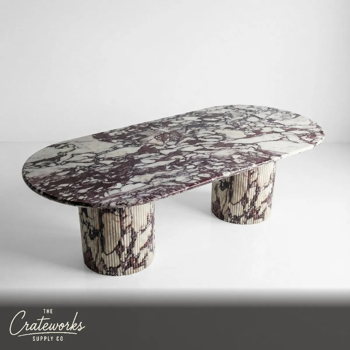 Calacatta Viola Marble Oval Dining Table - Fluted