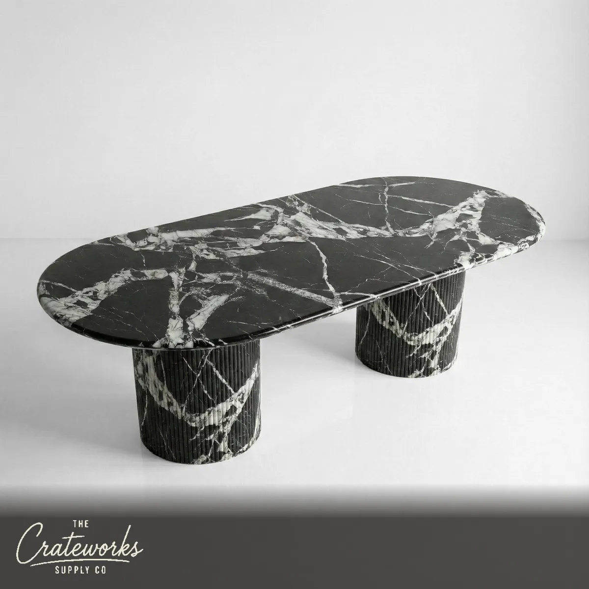 Grand Antique Marble Oval Dining Table - Fluted