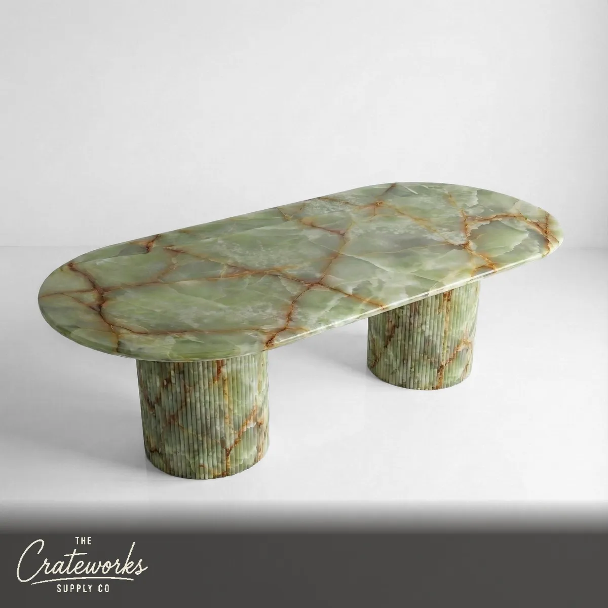 Green Onyx Oval Dining Table - Fluted