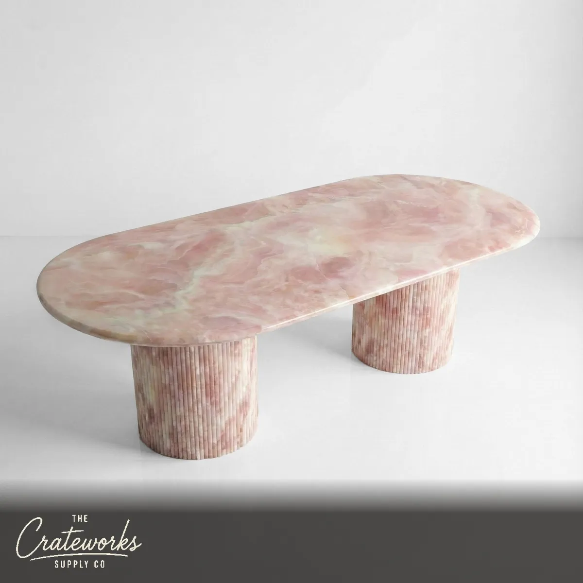 Pink Onyx Oval Dining Table - Fluted