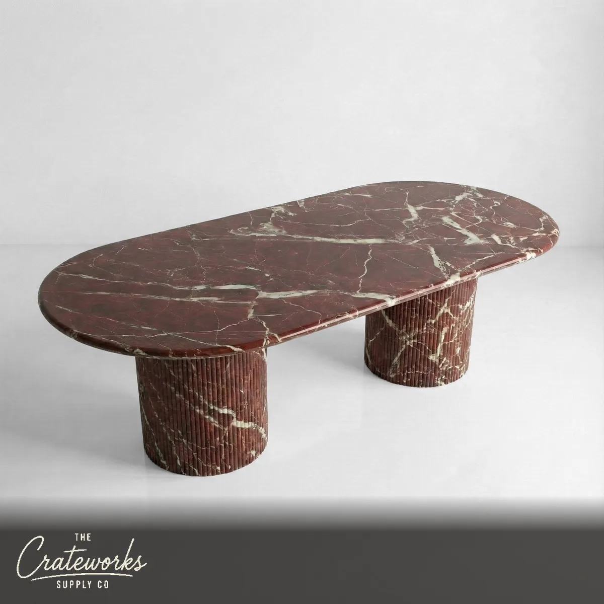 Rosso Levanto Marble Oval Dining Table - Fluted