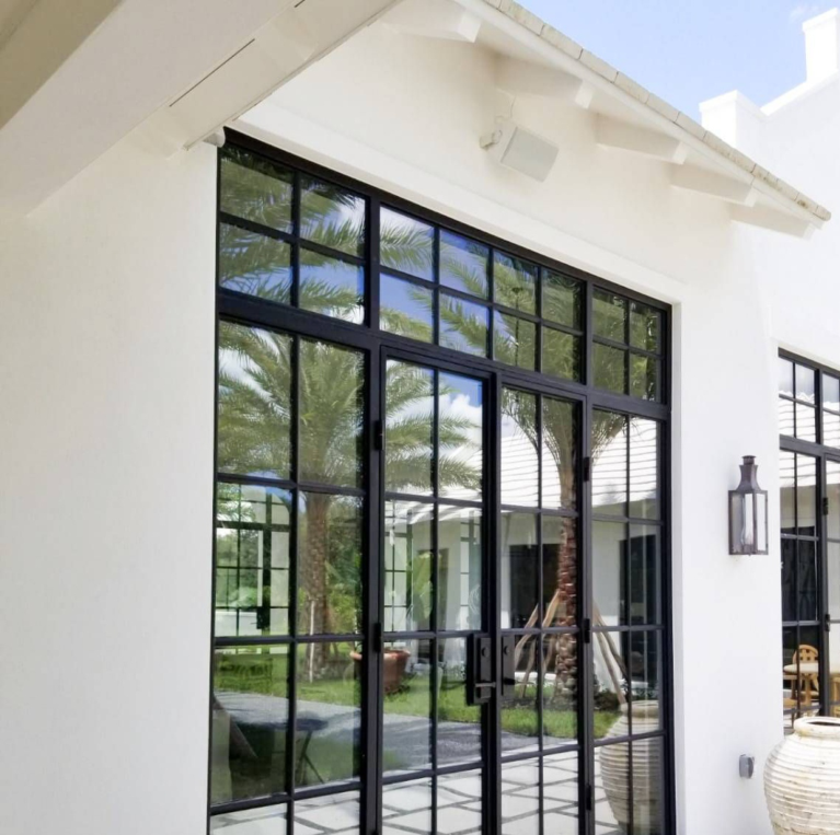 Steel-Look Aluminum French Door, Square Grid
