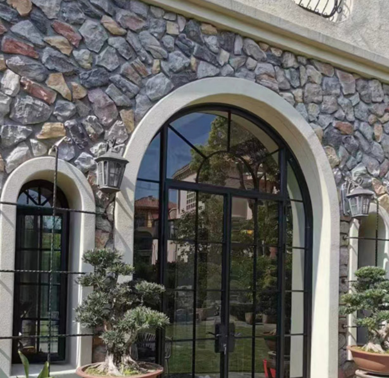 Steel-Look Aluminum French Door, Arched Top