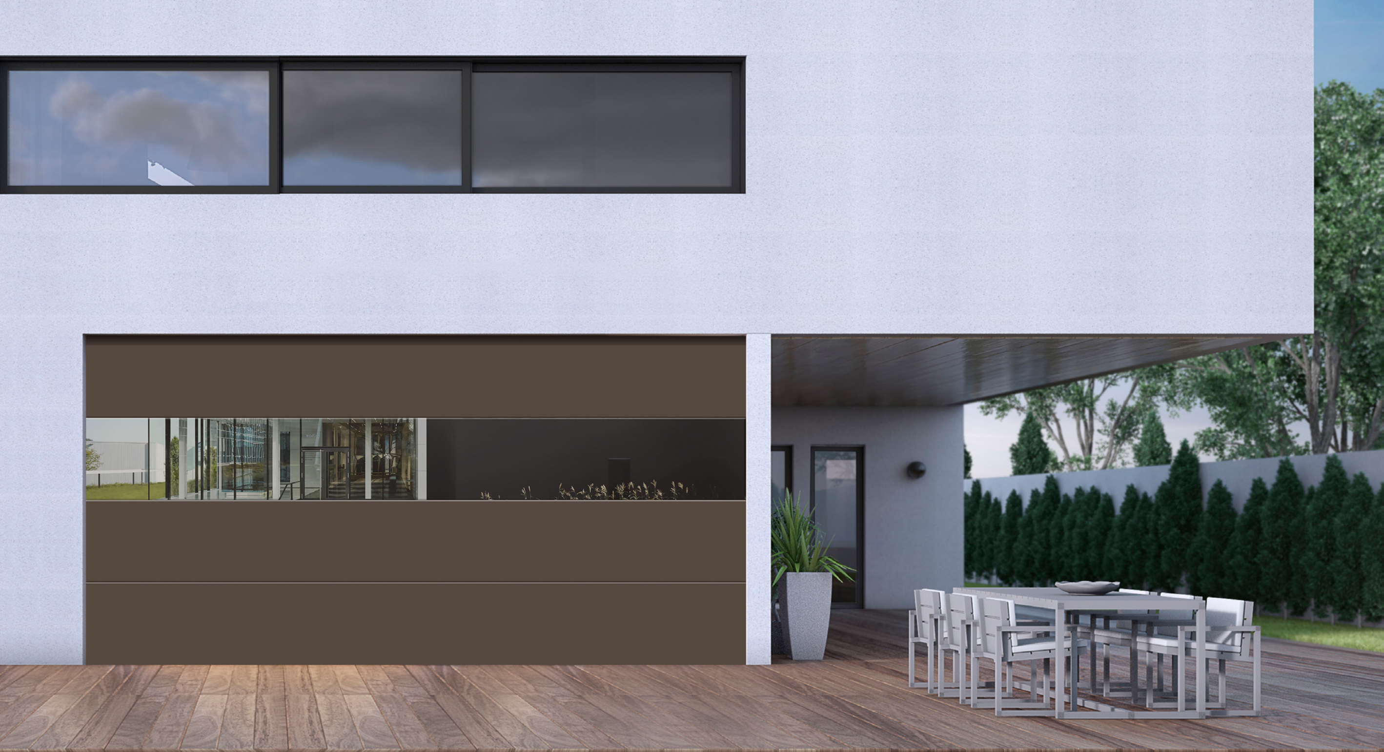 Wood-Tone Garage Door with Window Band