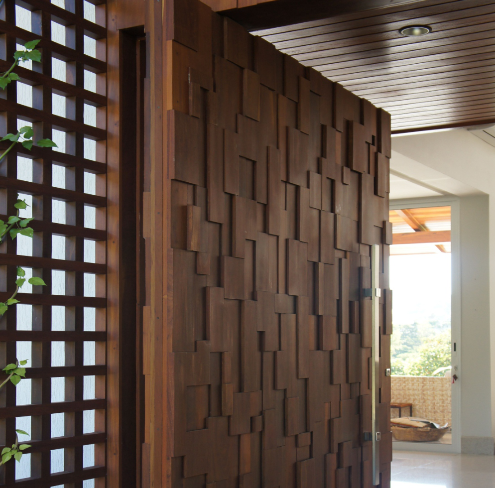 Wood Slat Grille Pivot Entry Door