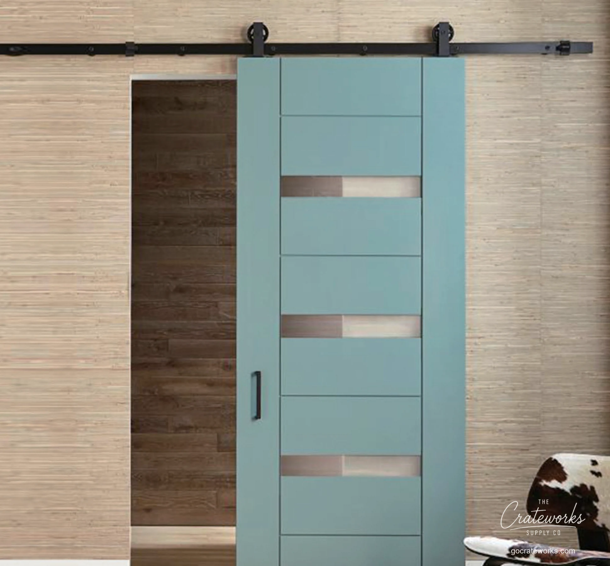 Sliding Barn Door with Frosted-Glass Insert