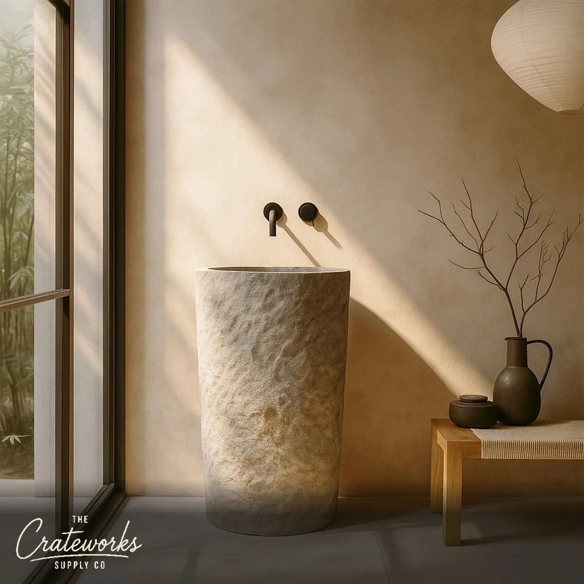 Beige Granite pedestal sink