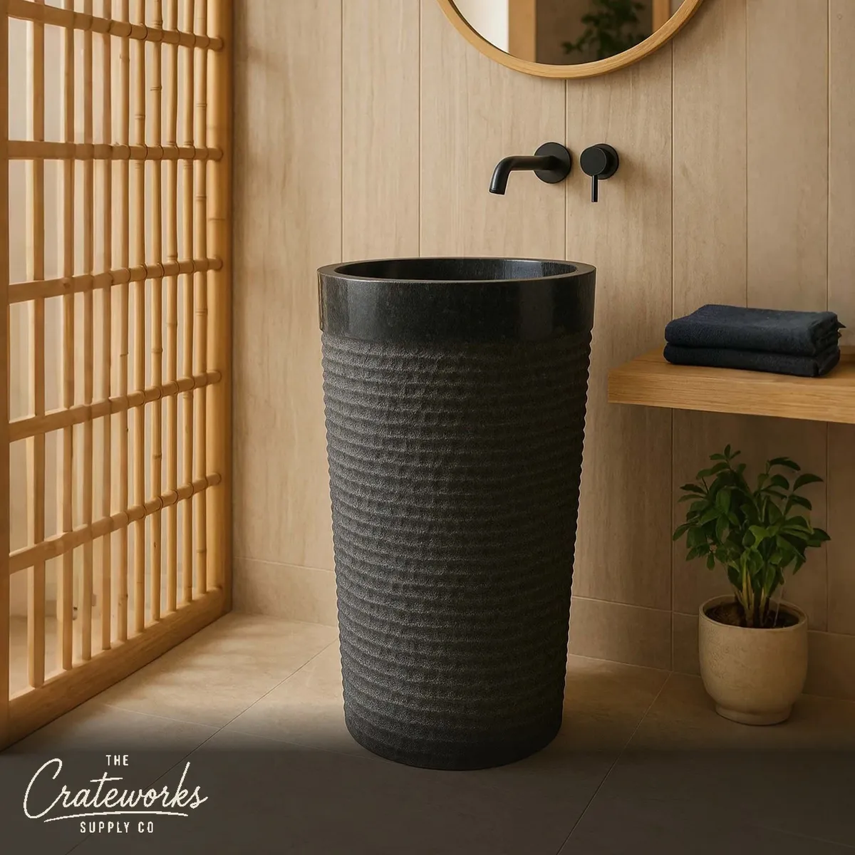 Black Marble Oval Pedestal Sink