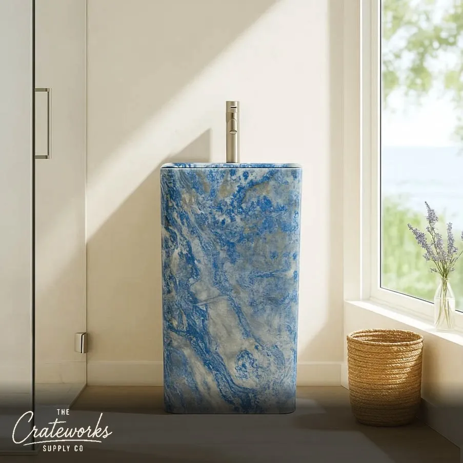 Pedestal Sink Natural Blue Marble 33.46" Tall