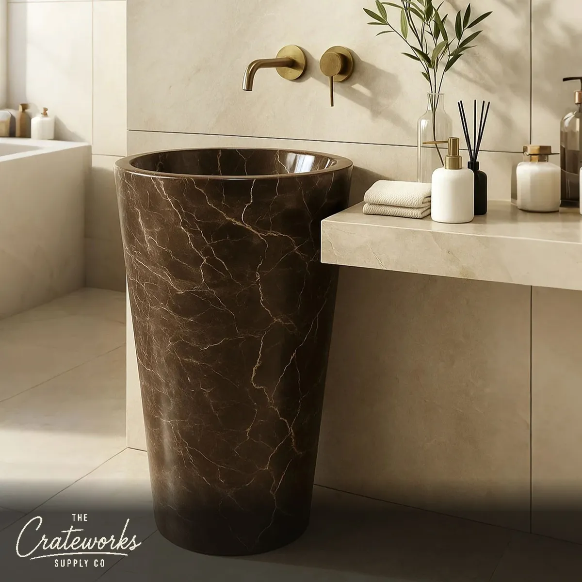 Brown Marble Round pedestal sink