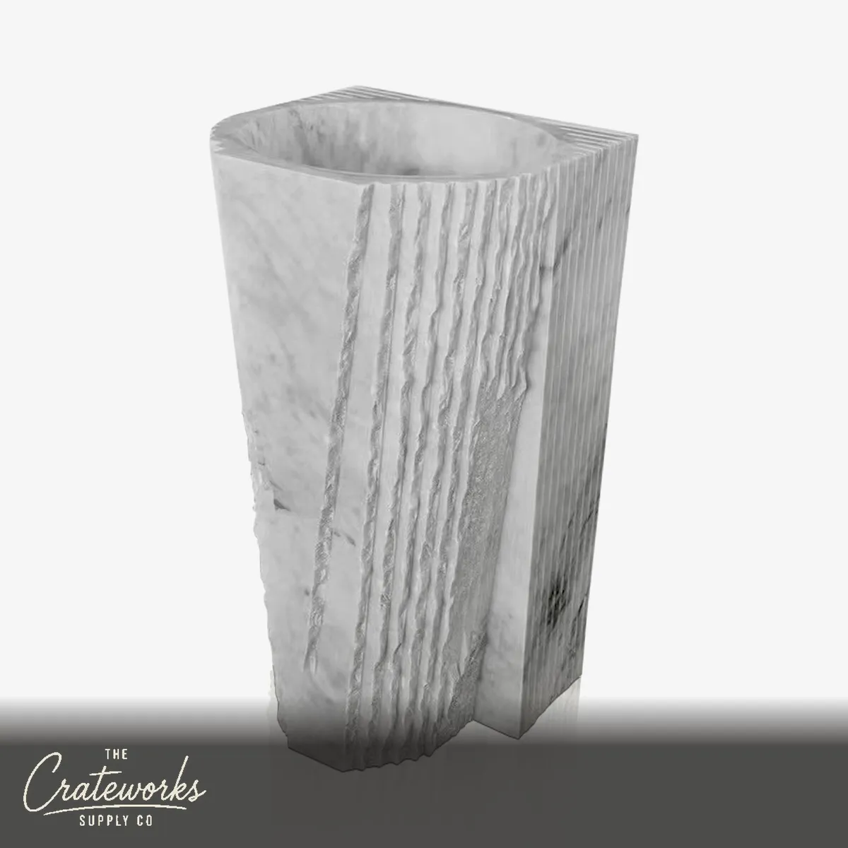 Fluted Geometric White Marble Pedestal Sink 33.4" Tall