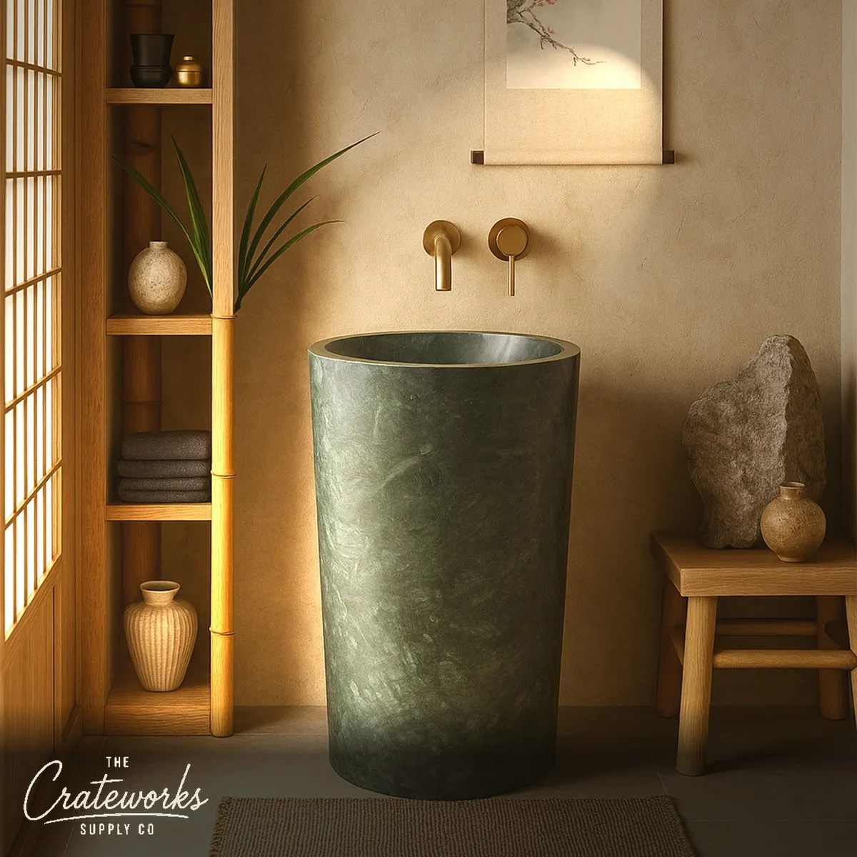 Green Marble Freestanding Sink (16.14" by 16.14" by 33.46")