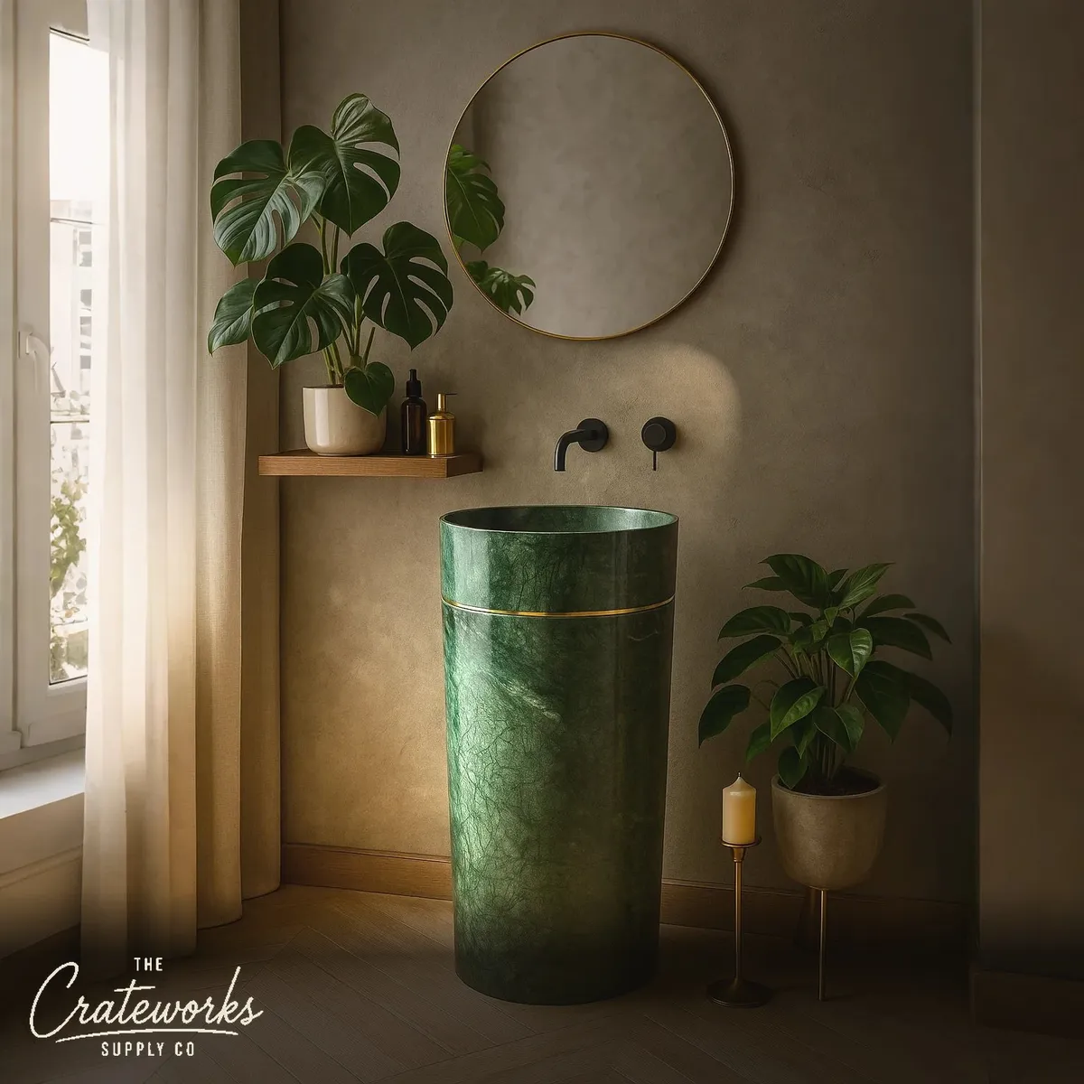 Green Marble Pedestal Sink (16.14" by 16.14" by 33.46")