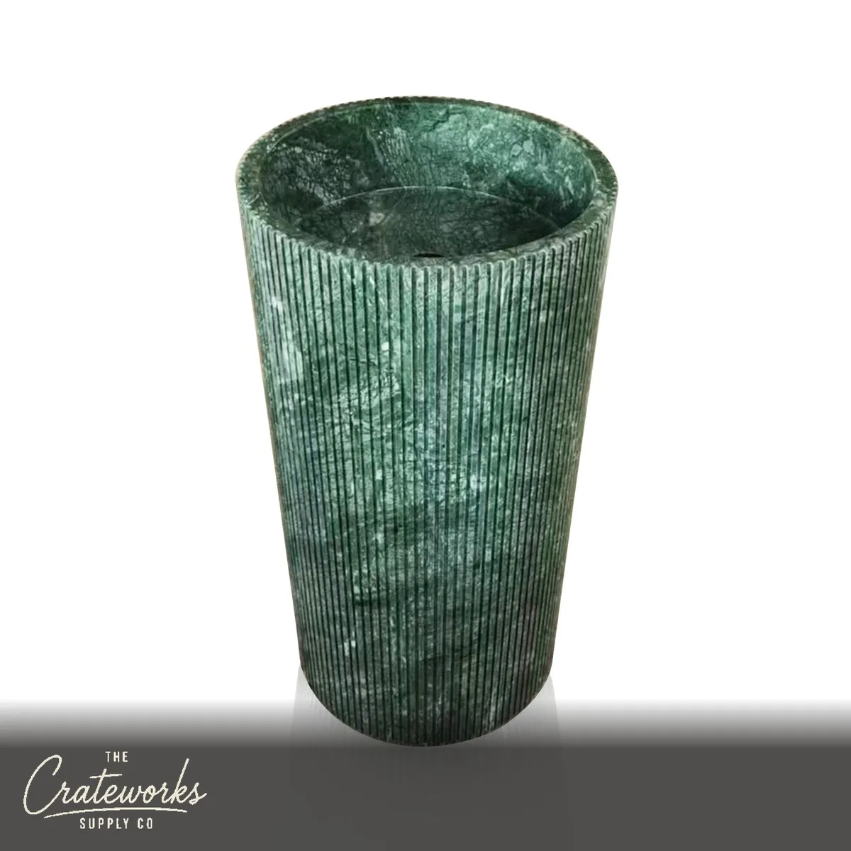 Green Marble Pedestal Sink Fluted Design (16.14" by 16.14" by 33.46")