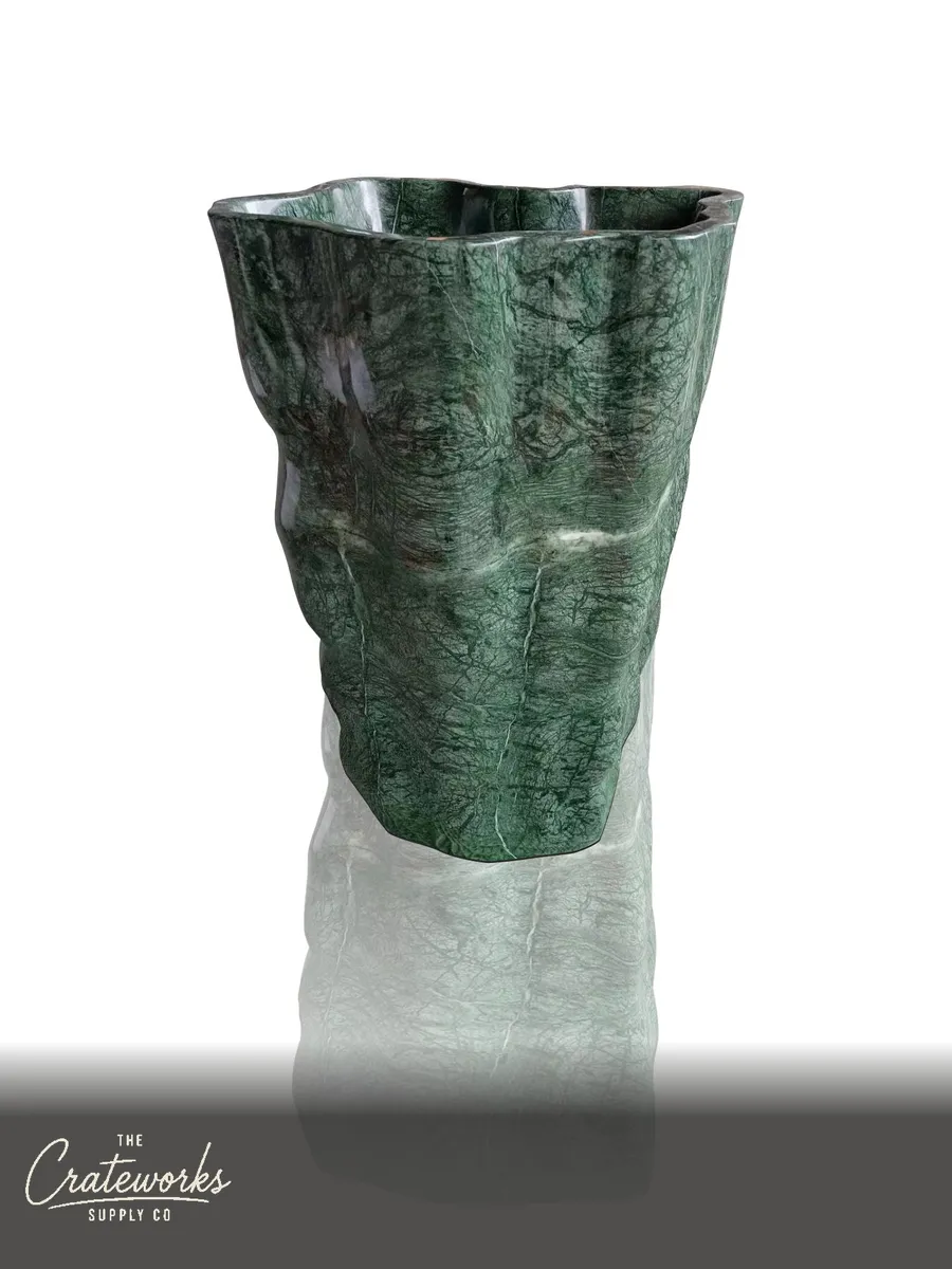 Green Marble Pedestal Sink Hand-Carved Natural 33.5" Tall