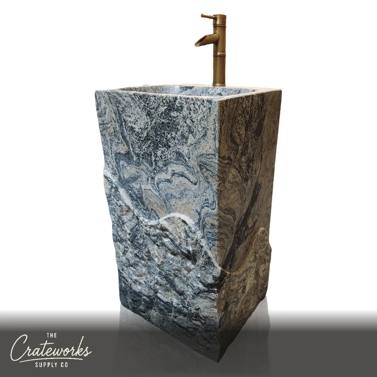 Dark Grey Marble Compact Pedestal Sink