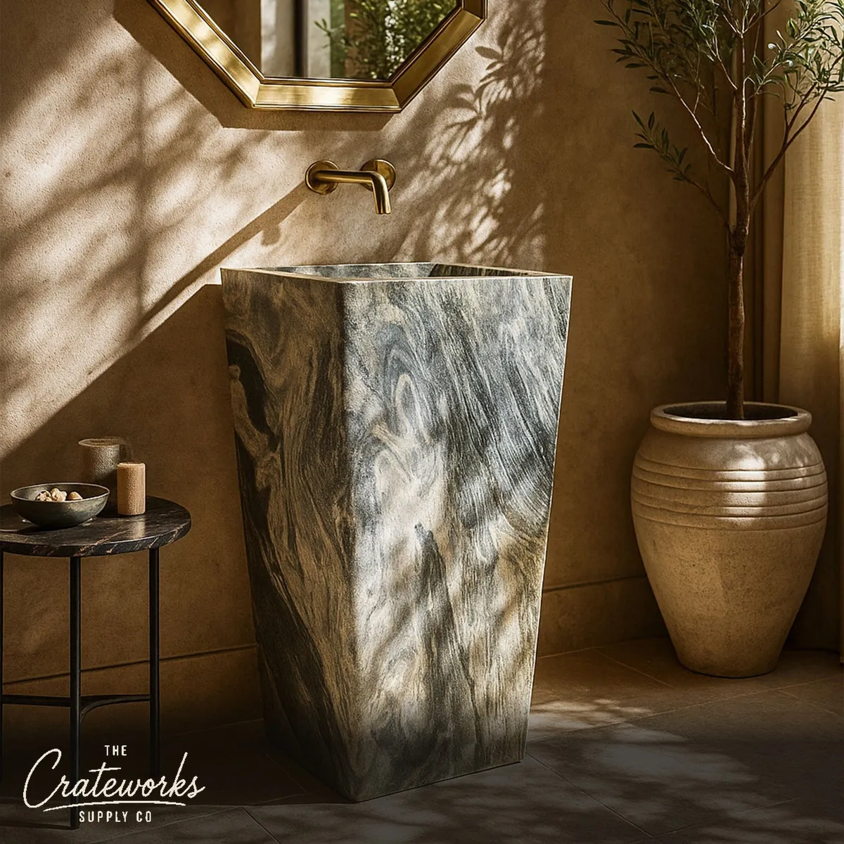 Rectangular Matte Black Pedestal Sink
