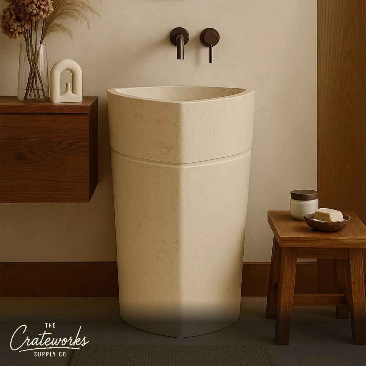 Beige Marble Pedestal Sink (20.47" by 20.47")