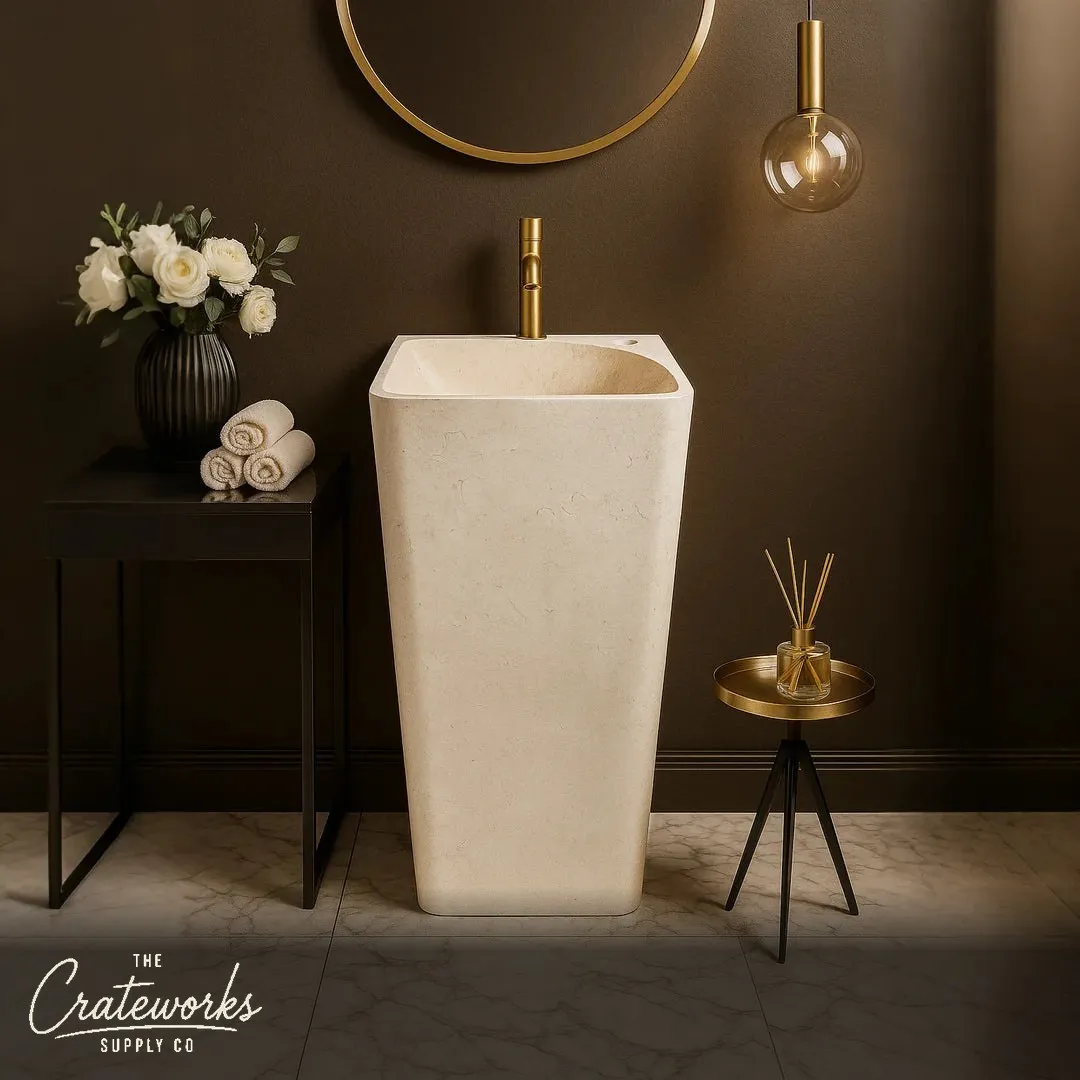 Square Marble Pedestal Sink (17.72" by 17.72")