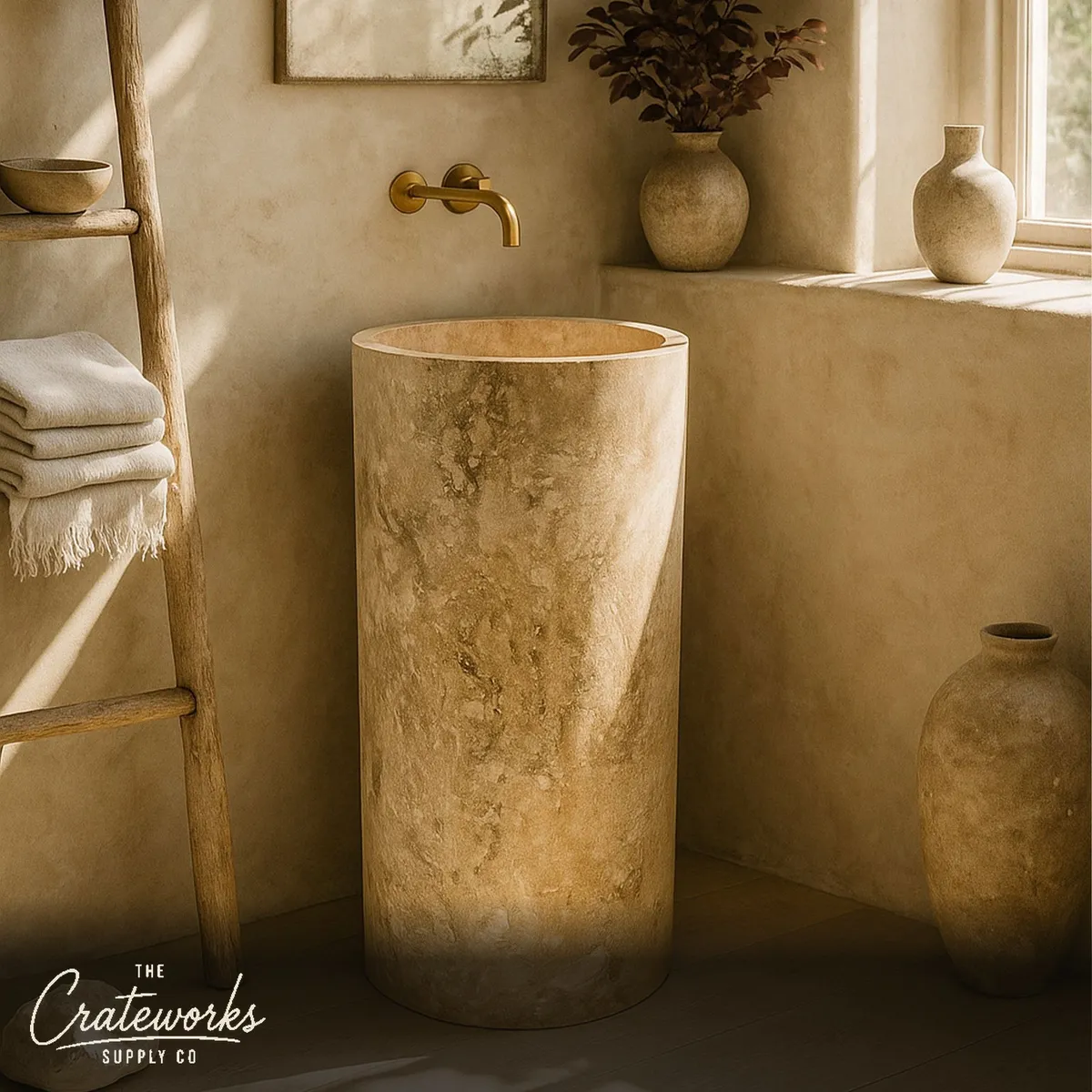 Travertine Pedestal Sink (15.75" by 15.75" by 33.46")