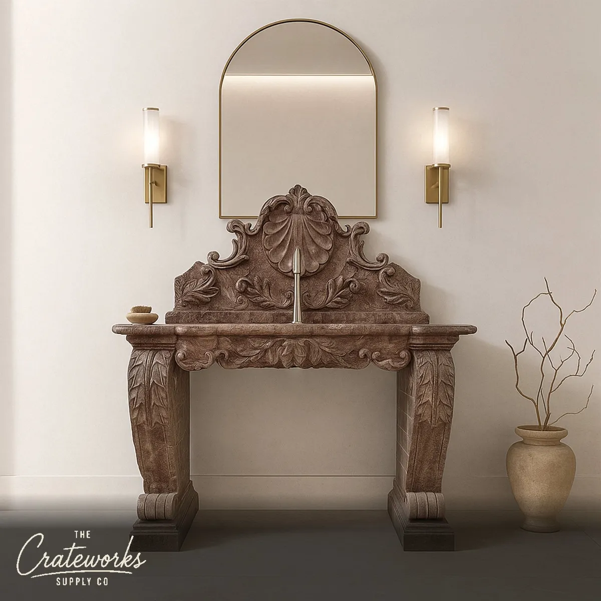 French Red Vintage Style Pedestal Sink