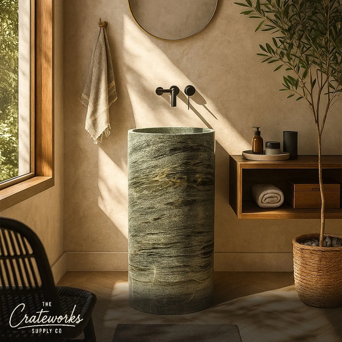 Green Marble Pedestal Sink (16.14" by 16.14" by 33.46") (Light Green)