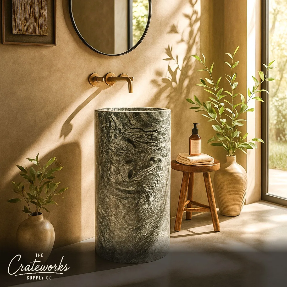 Marble Pedestal Wash Basin (16.14" by 16.14" by 33.46")