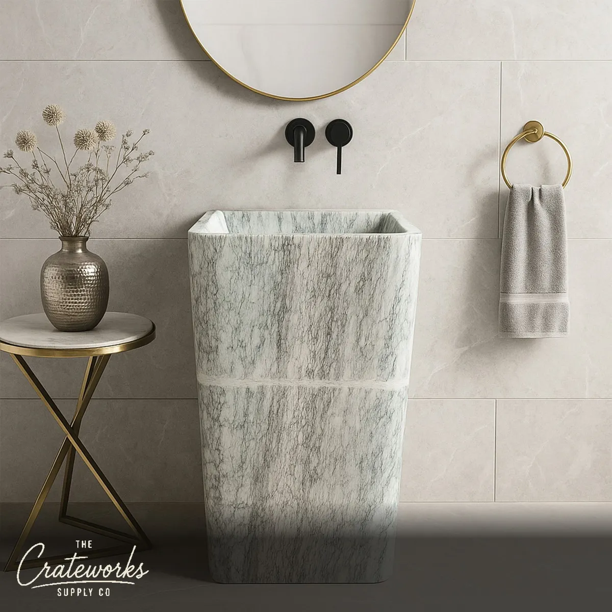 Light Grey Square Pedestal Sink